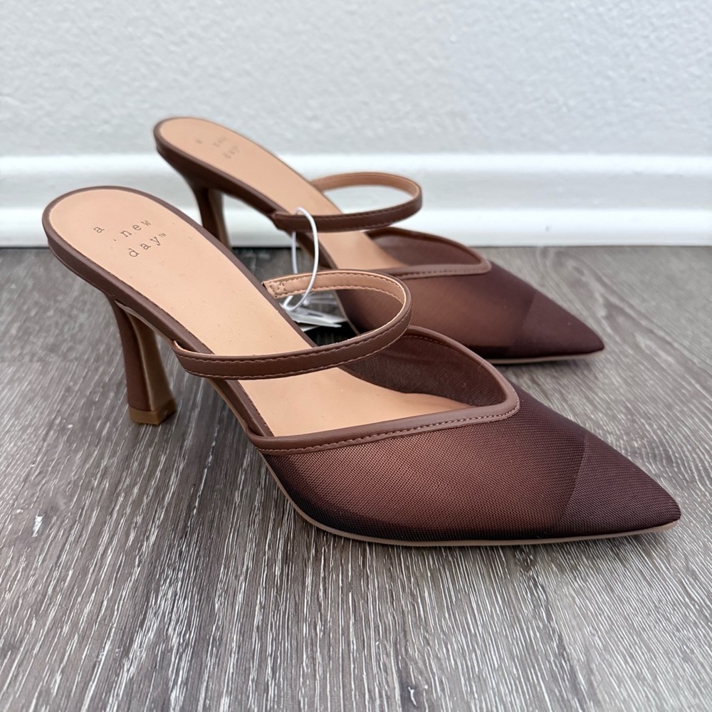 NEW Chocolate Sleek Pointed Toe Strappy Fall Heels